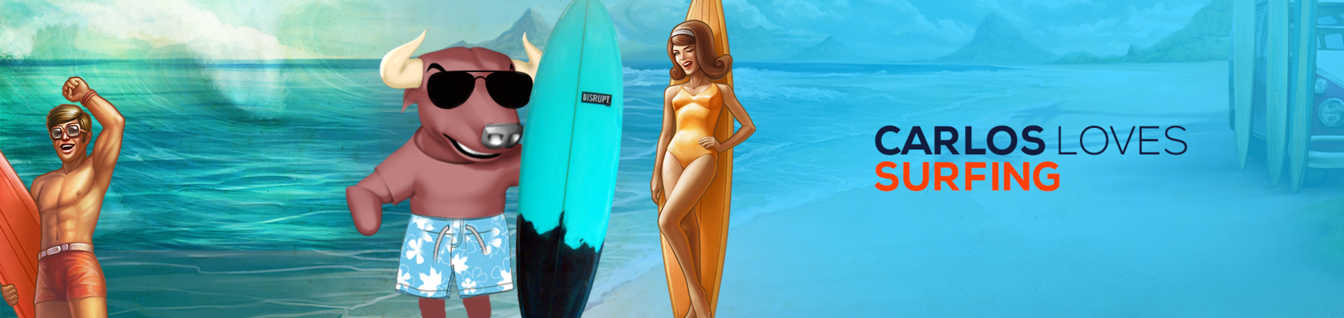 Carlos loves surfing                    